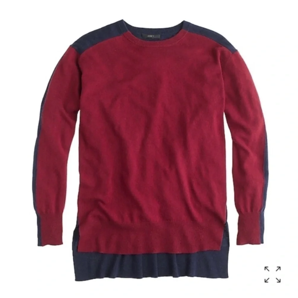 ✅ J. Crew Hi Low Color block Maroon Blue Wool Sweater Sz XXS